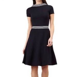 HOBBS LONDON Navy Nautical Dress Striped Collar & Waistband Knee-Length Size 10